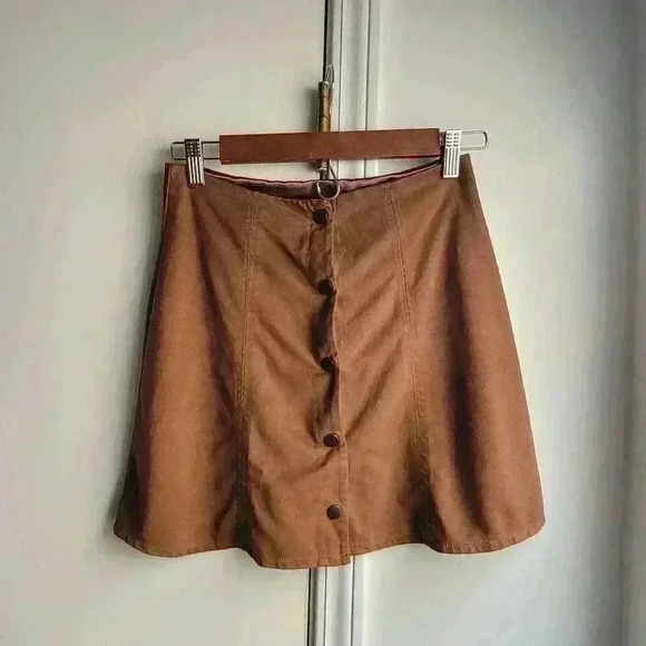 Speechless Brown Duede Button Down Women's Skirt Size Large - Picture 1 of 7